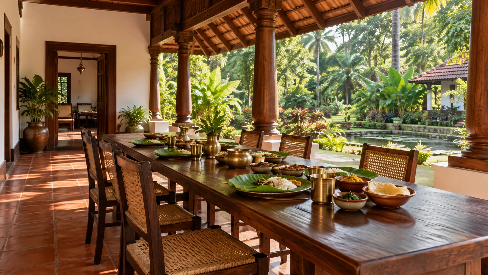 Illustrative welcoming Kerala veranda set for a shared meal