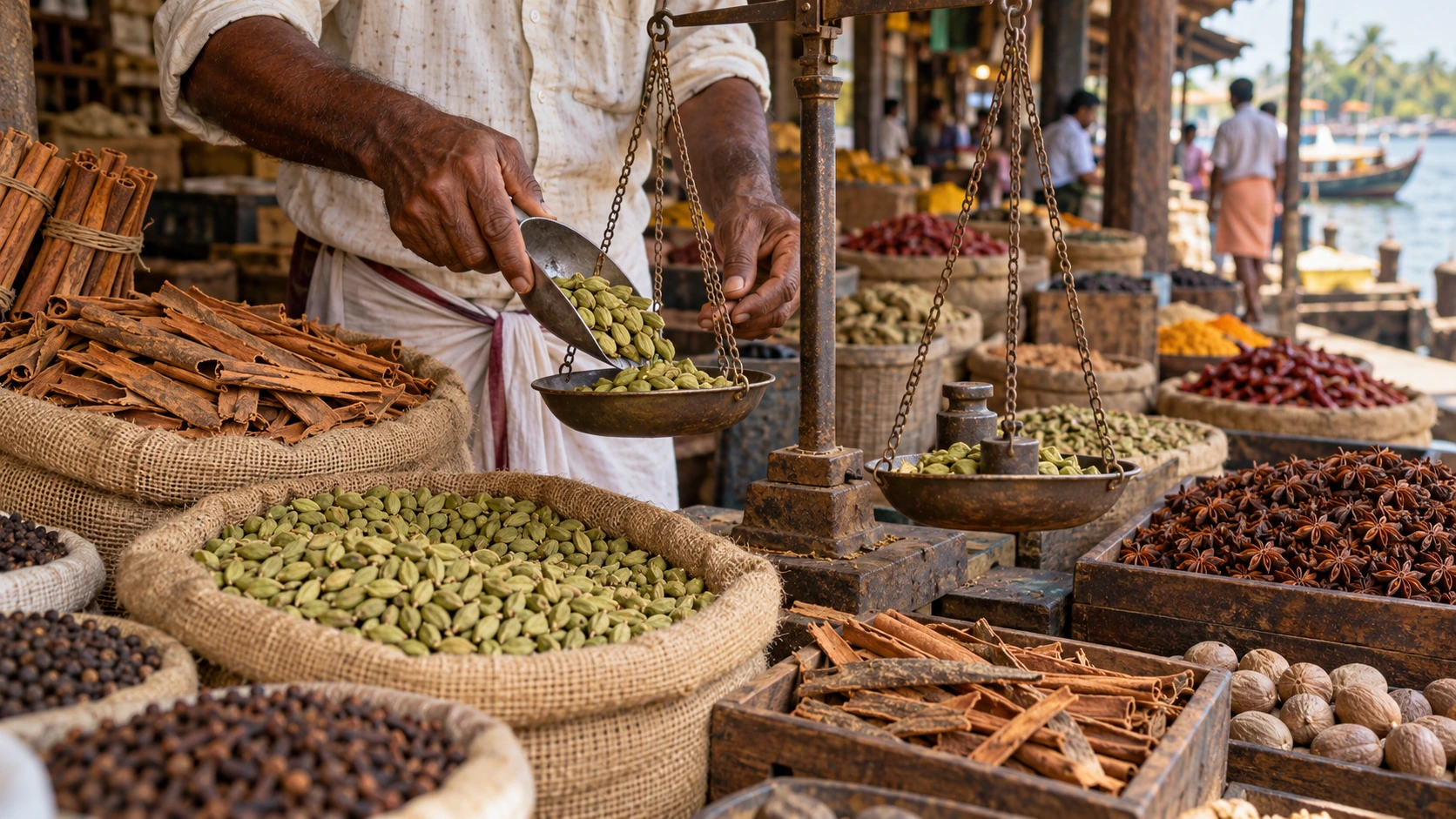 Illustrative traditional Kerala spice market